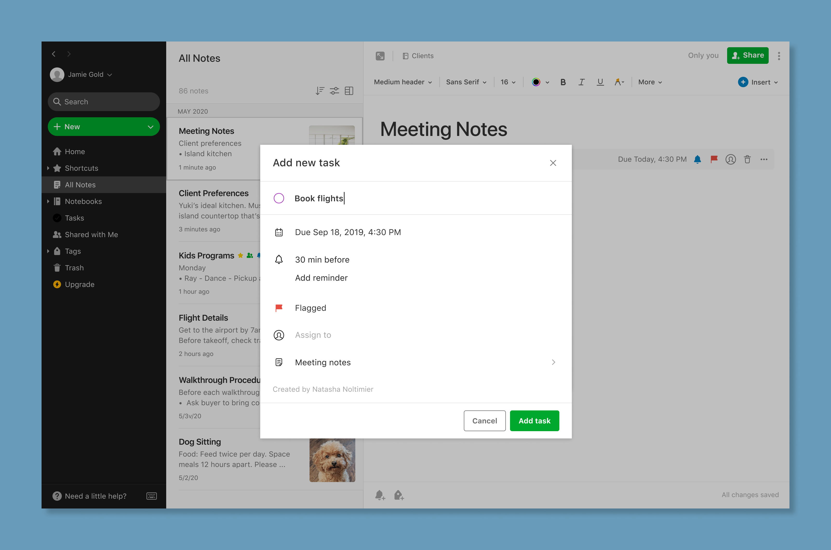 Evernote Tasks Creation Design