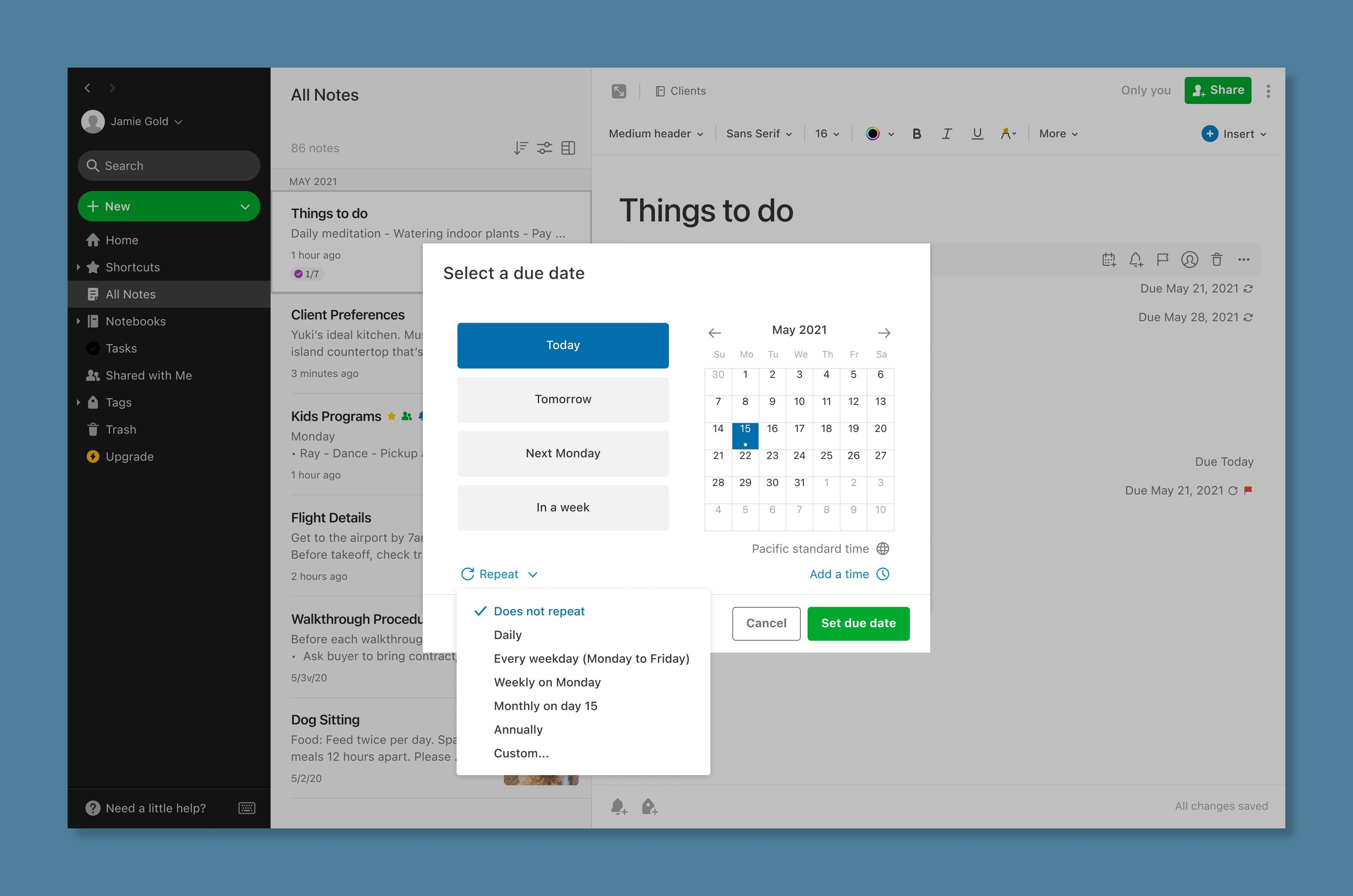 Evernote Recurring Tasks UX