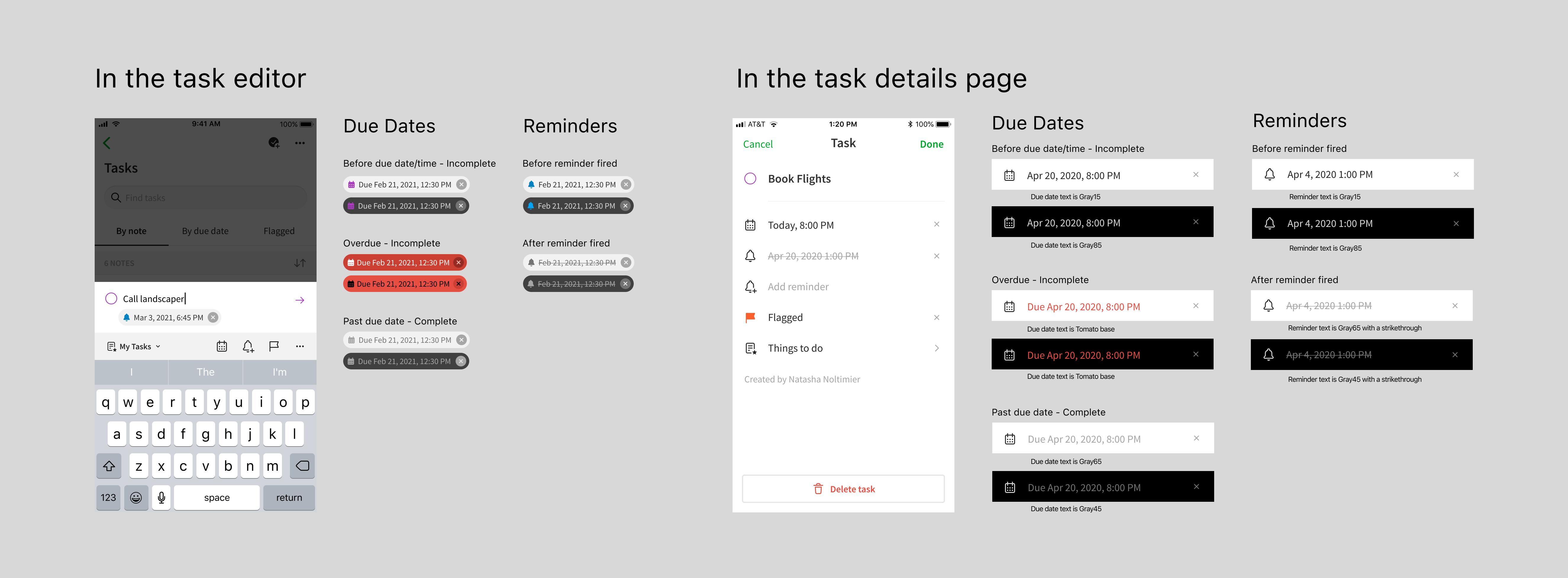 Evernote Tasks Due Date and Reminder Indicators Design